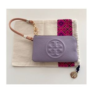 NEW Auth.Tory Burch Perry Bombe Top Zip Purple Mix Card Case